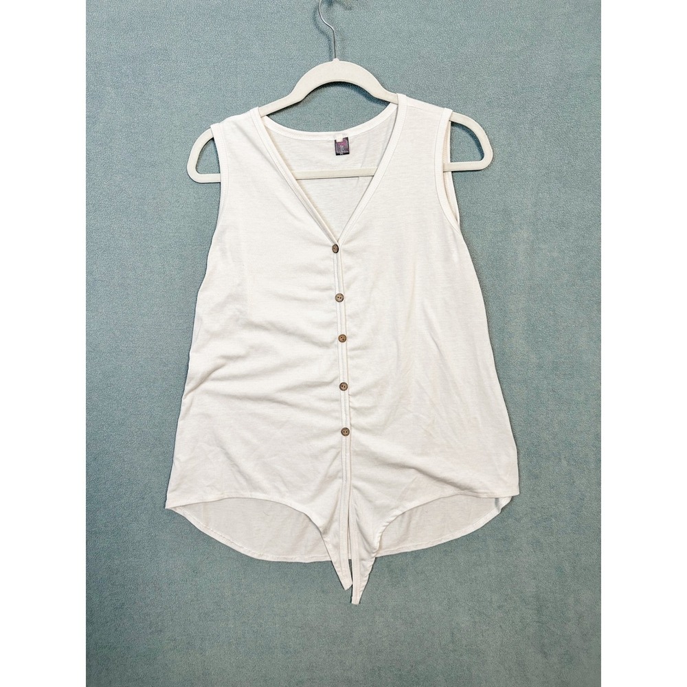 Bloggerlove Womens White Sleeveless Button Down Front Tie Tank Top Cotton Blend